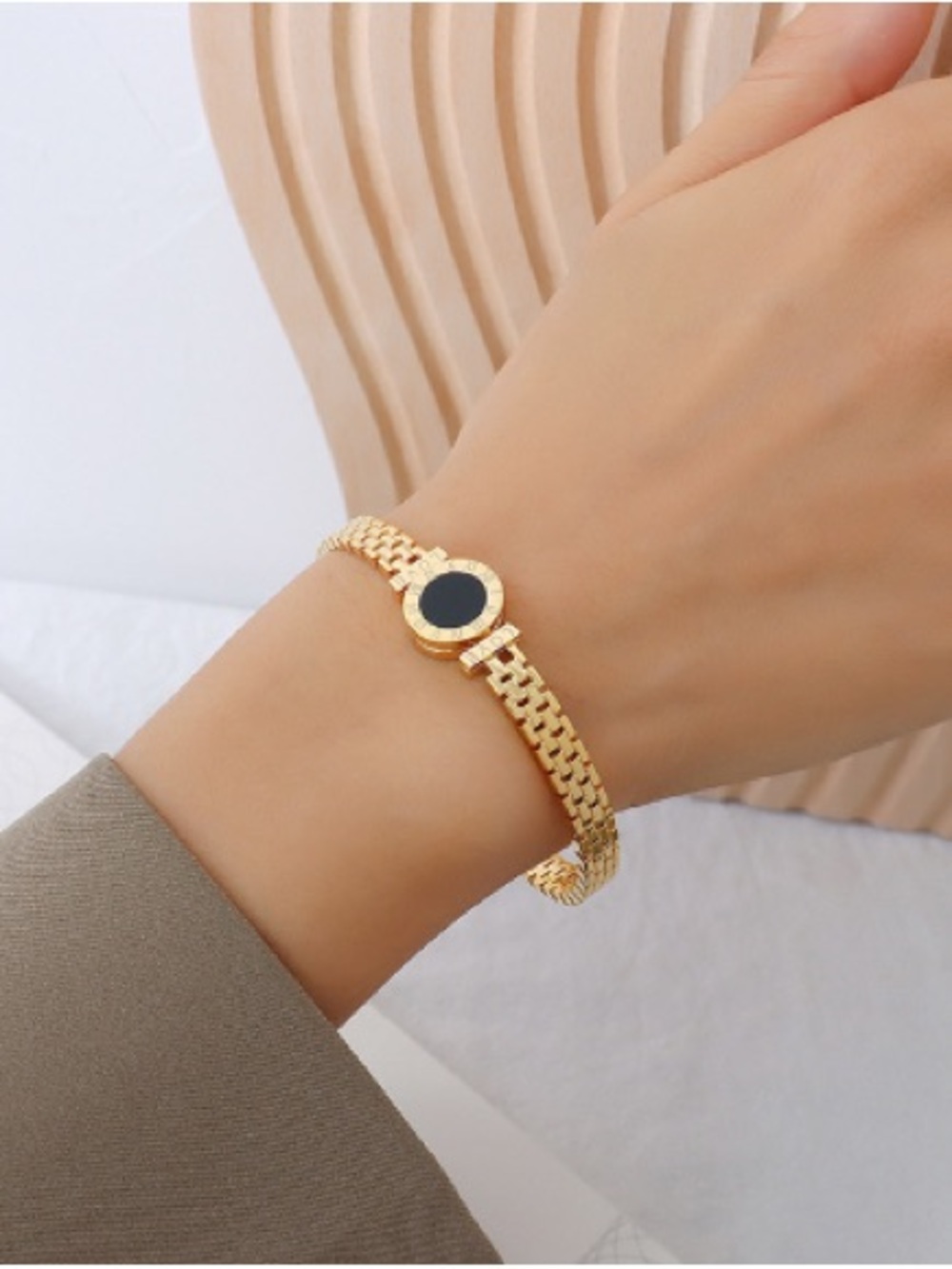 Gold Bracelet with Black Accent - Elegant Women's Jewelry